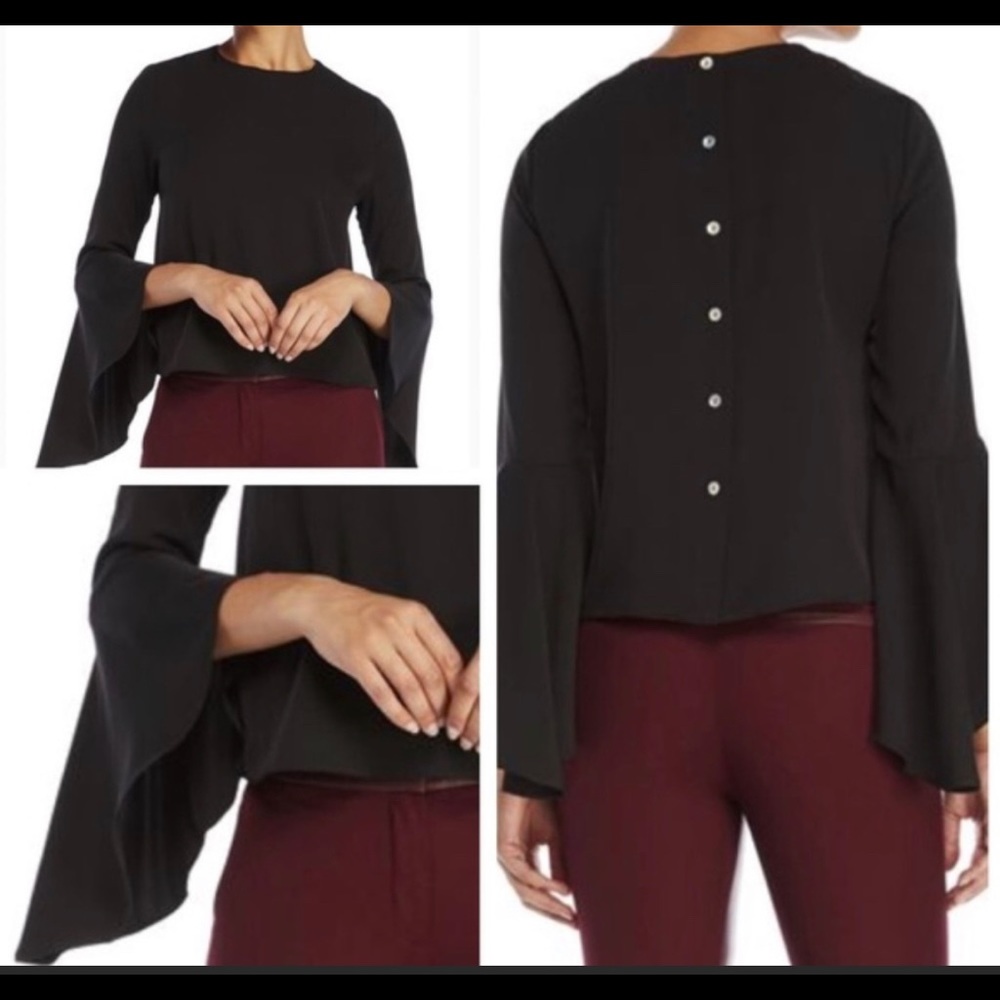 Carmen Marc Valvo Button Back bell sleeve top